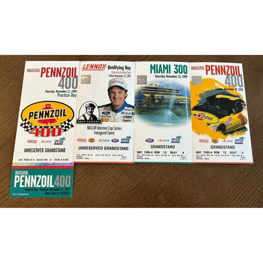 NASCAR 11/11-11/14 1999 Inaugural Pennzoil 400 Homestead Miami Speedway Tickets